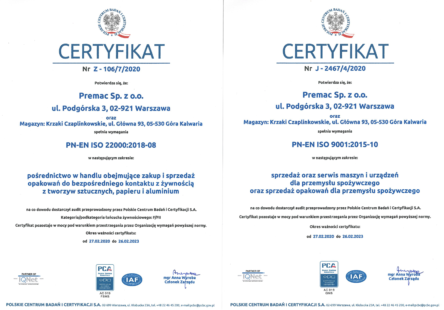 PN EN ISO 22000 + 9001